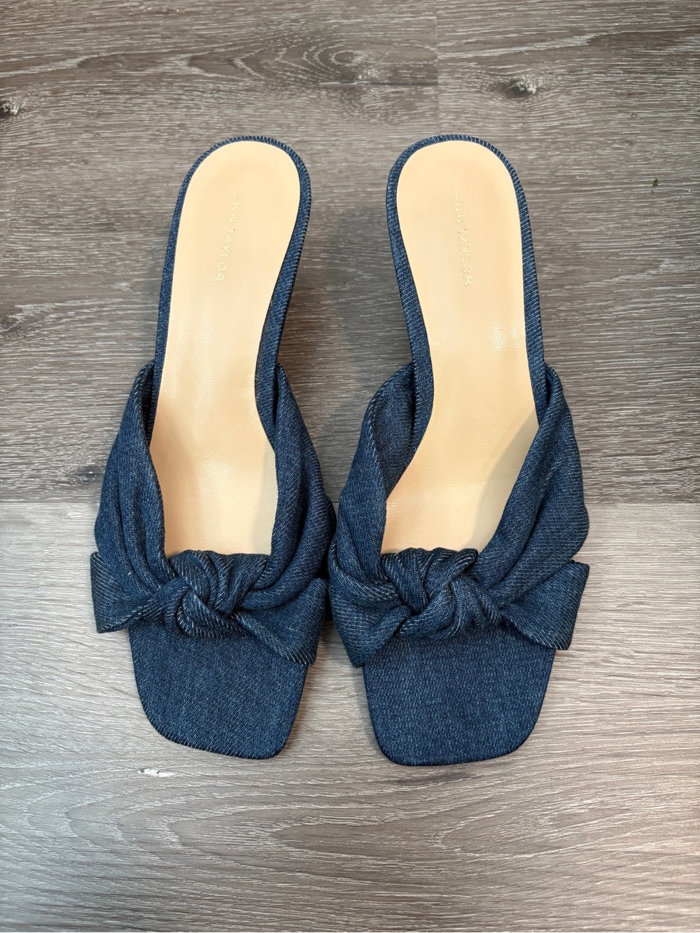 Ann Taylor Denim Knot Slide Mules - Navy Blue